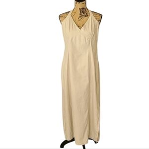 H&M Halter Linen Blend Pastel Cream Side Slit Maxi Dress